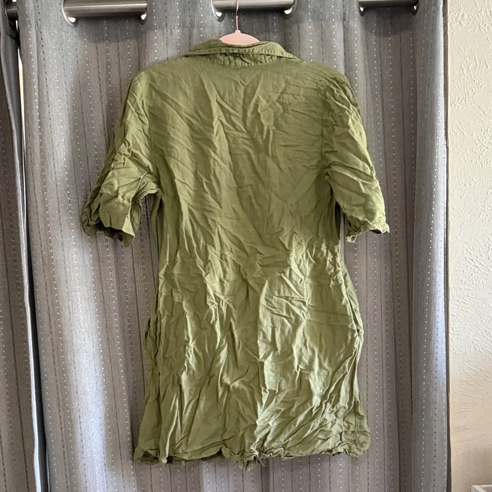 Women's Olive Green Button-Down Tunic Shirt Dress - Picture 3 of 7